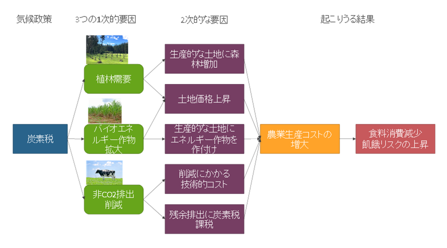 研究成果】世界全域の2050年脱炭素シナリオの飢餓リスクの要因分解