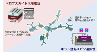 特異な非平面形状を有する電子輸送材料を開発 ―ペロブスカイト太陽電池の低コスト化と次世代スピントロニクスへの利用に期待―
